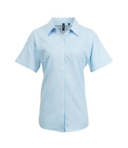 Womens/ladies Signature Pearlised Oxford Short-sleeved Shirt Light Blue Premier