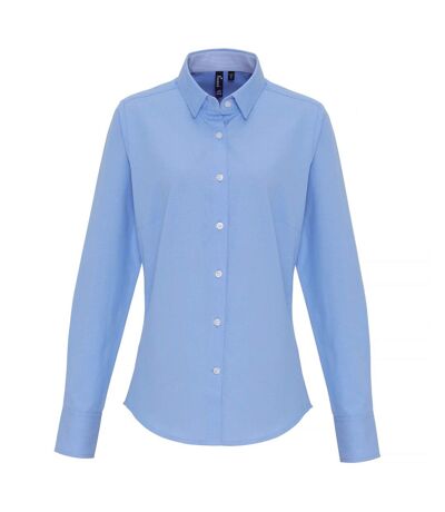 Premier Womens/Ladies Cotton Rich Oxford Stripe Blouse (Light Blue)