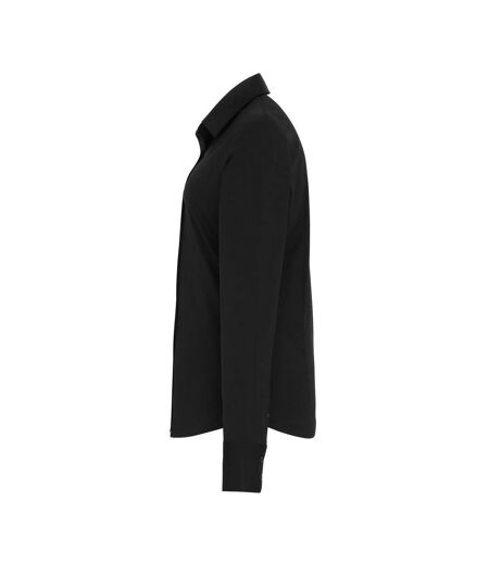 Womens/ladies Poplin Stretch Long-sleeved Shirt Black Premier