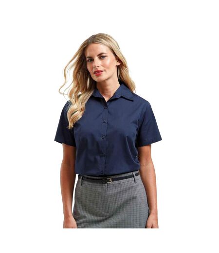 Womens/ladies Poplin Short-sleeved Blouse Navy Premier