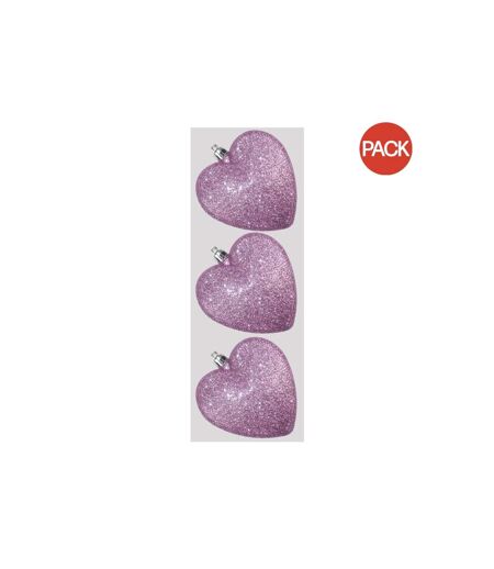 Pack of 3  Glitter hearts bauble  9cm green Davies Products