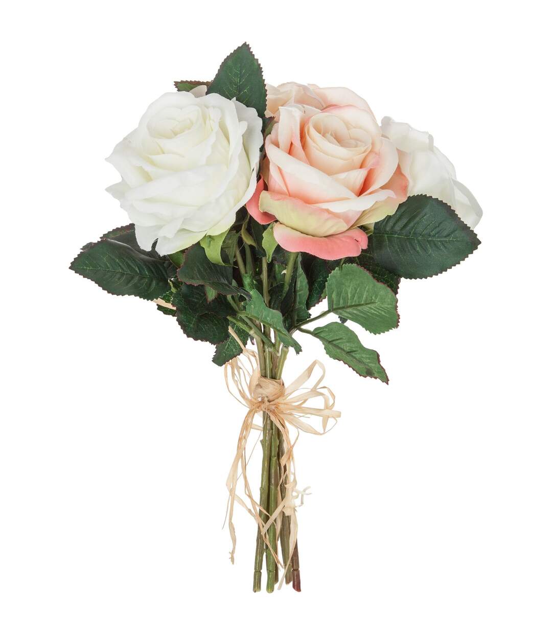 Bouquet de 7 Roses vieillies - H. 30 cm - Blanc et rose