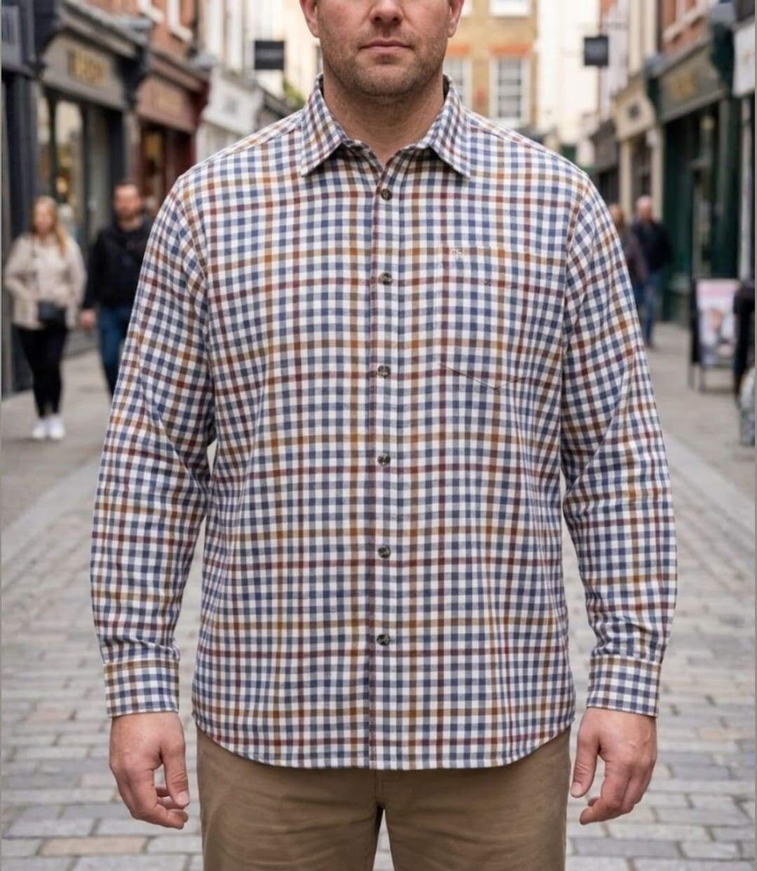 CHALLENGER TONUS1 — Chemise à carreaux manches longues camel et gris : chaleur et aisance en flanelle-5