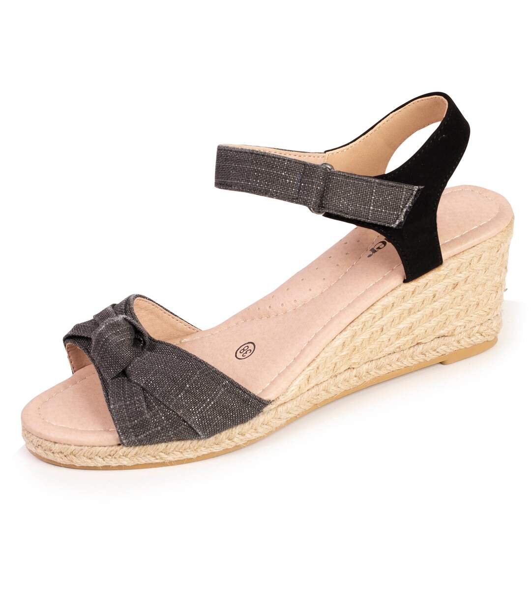 Isotoner Espadrilles femme à talon 6 cm et bout ouvert détail nœud-1