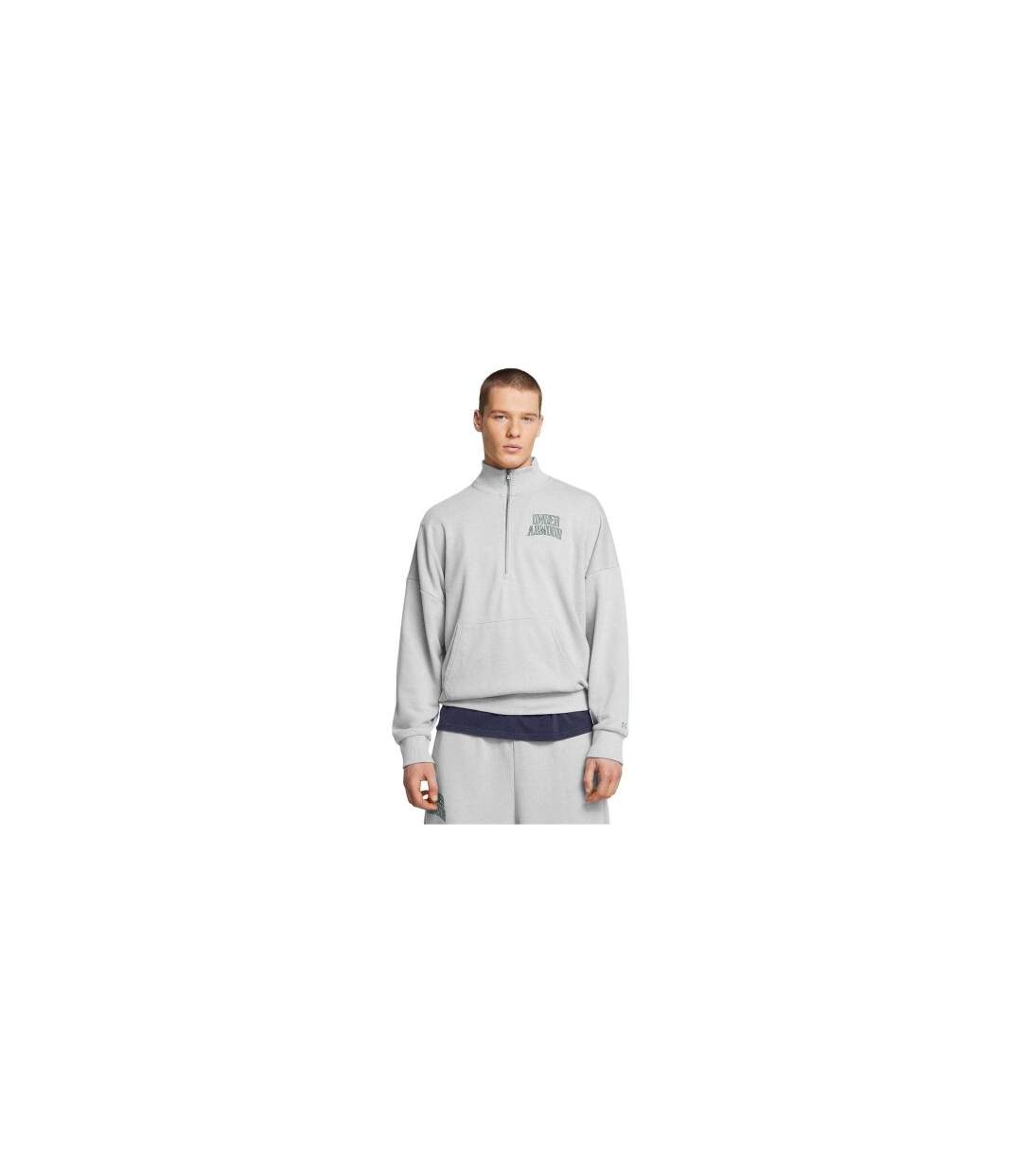 Mens Icon Quarter Zip Relaxed Fit Sweatshirt Grey Under Armour-1