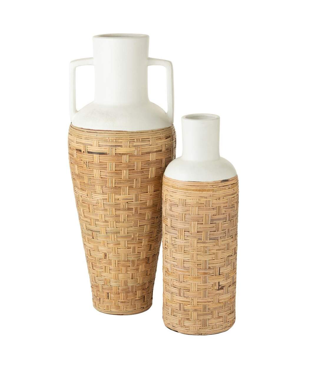 Vase Déco avec Tissage Rotin Bali 75cm Blanc & Naturel-2