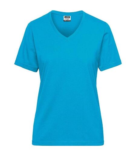 T-shirt de travail Bio col V - Femme - JN1807 - bleu turquoise