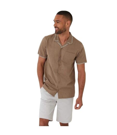 Mens Burnley Short-sleeved Shirt Taupe Threadbare
