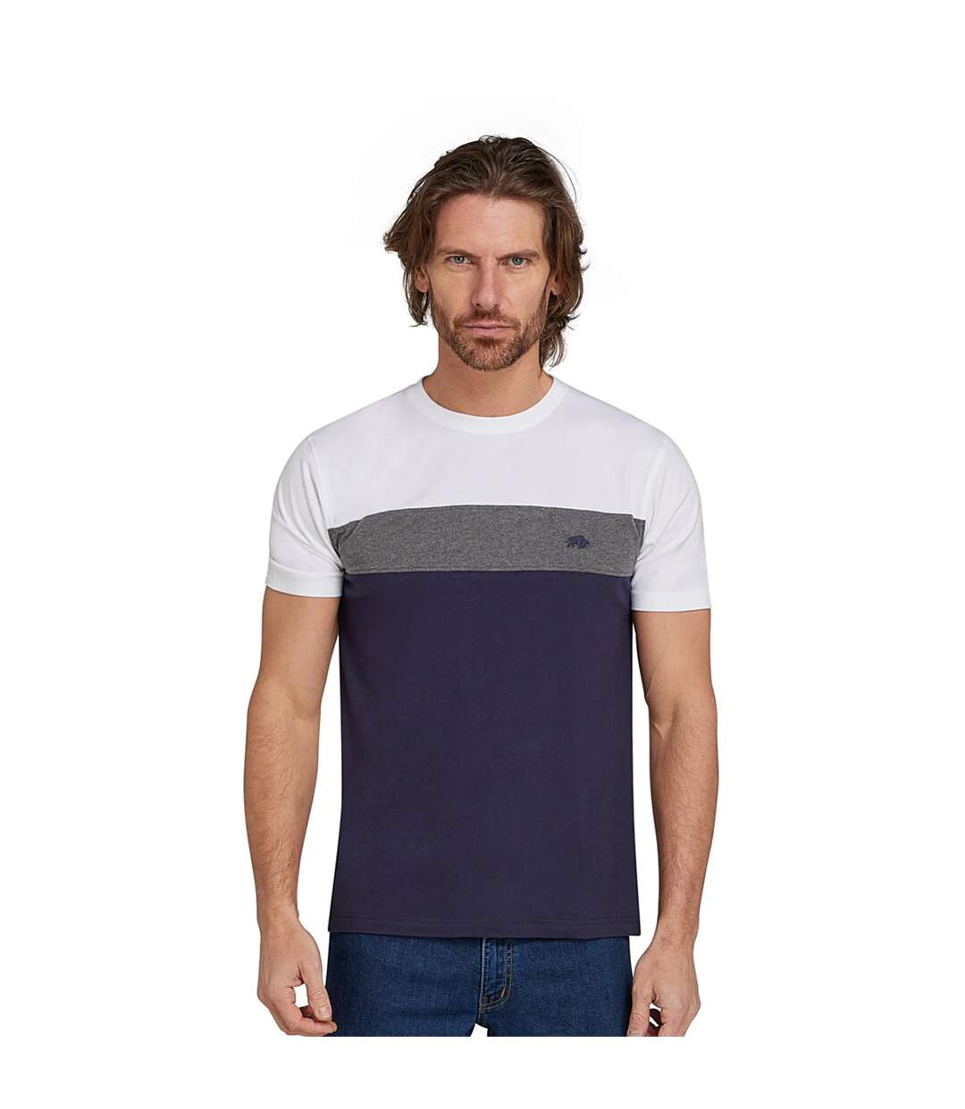 T-shirt homme bleu marine / blanc / gris Raging Bull-3