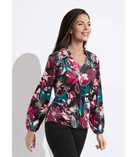 T-shirt col montant imprimé fleurs