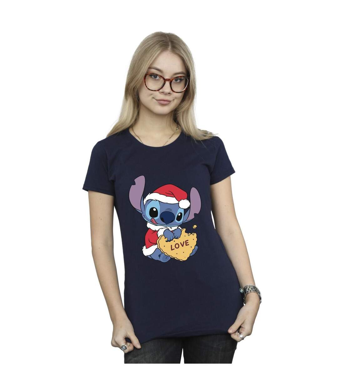 Disney T-shirt en coton Femmes/Ladies Lilo And Stitch Christmas Love Biscuit (Bleu marine) - UTBI25632-2