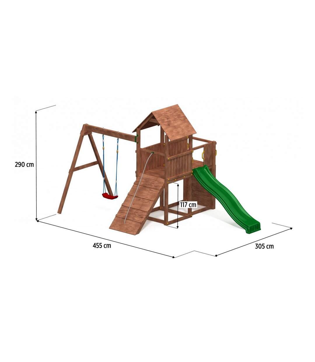 Plateforme de jeux en bois Carol Tour + toboggan + balançoire + rampe