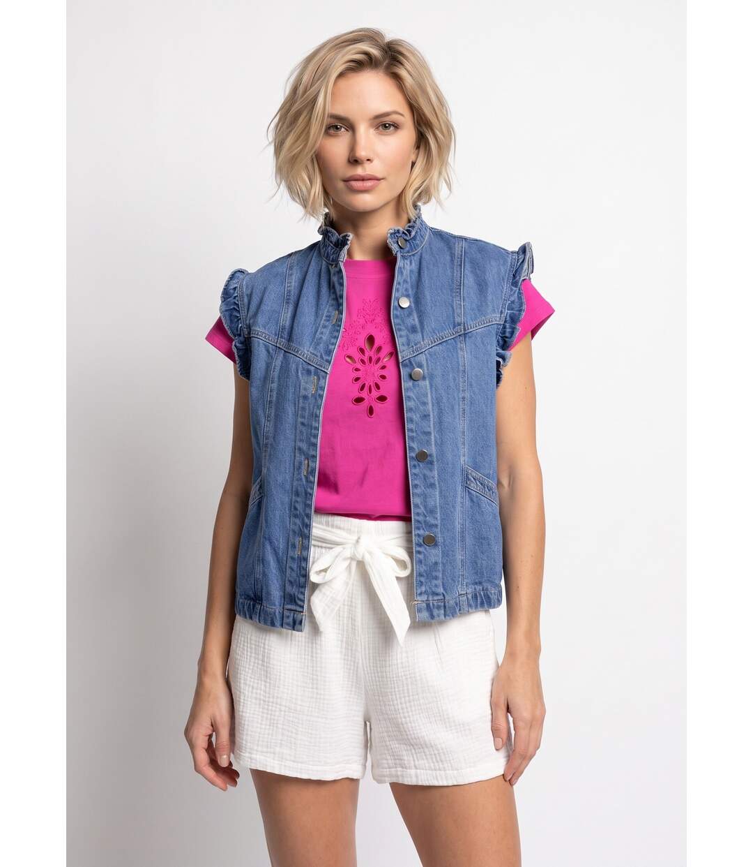 Veste en jean volantée sans manches-1