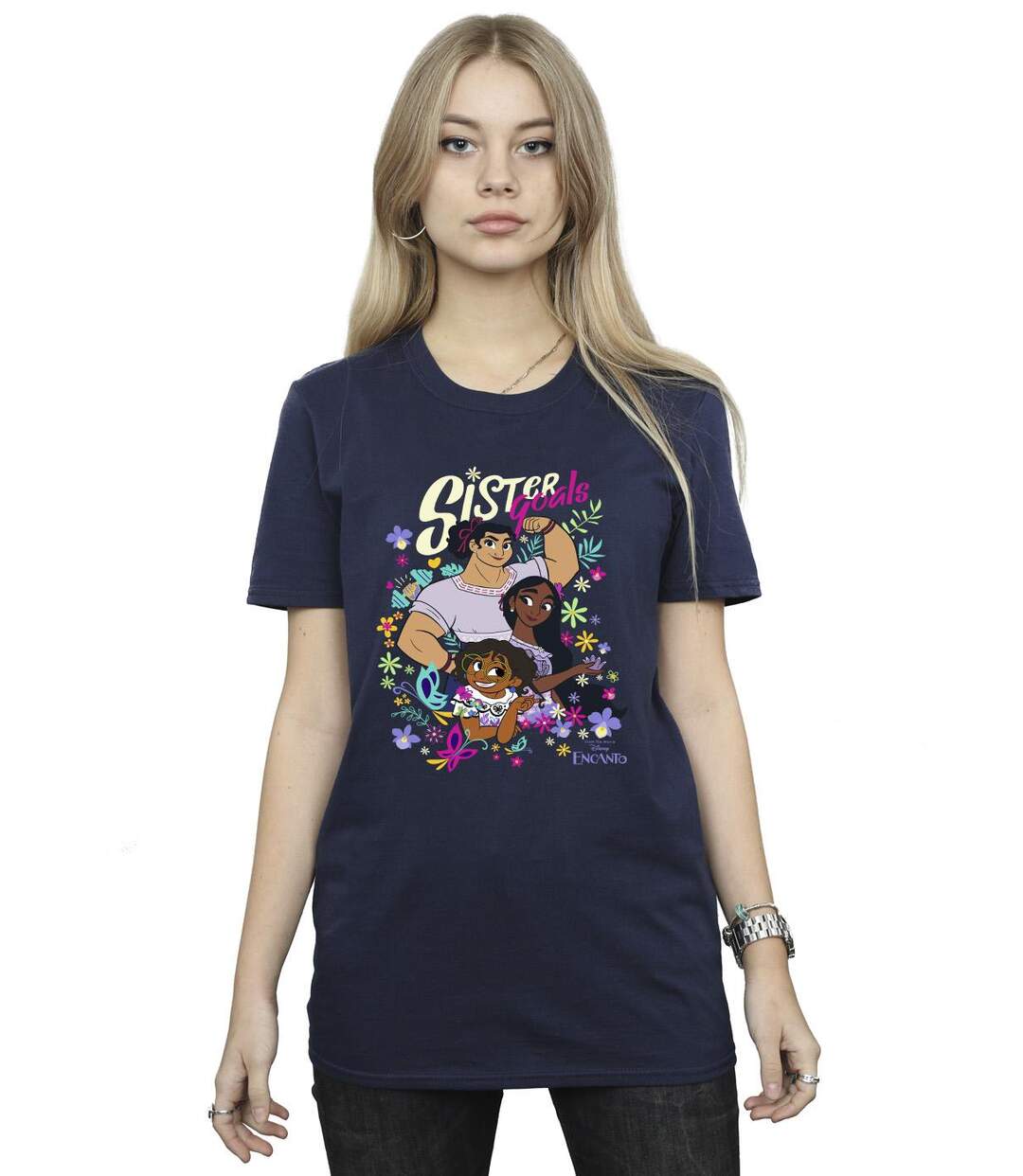 Disney Womens/Ladies Encanto Sister Goals Cotton Boyfriend T-Shirt (Bleu marine) - UTBI22342-2