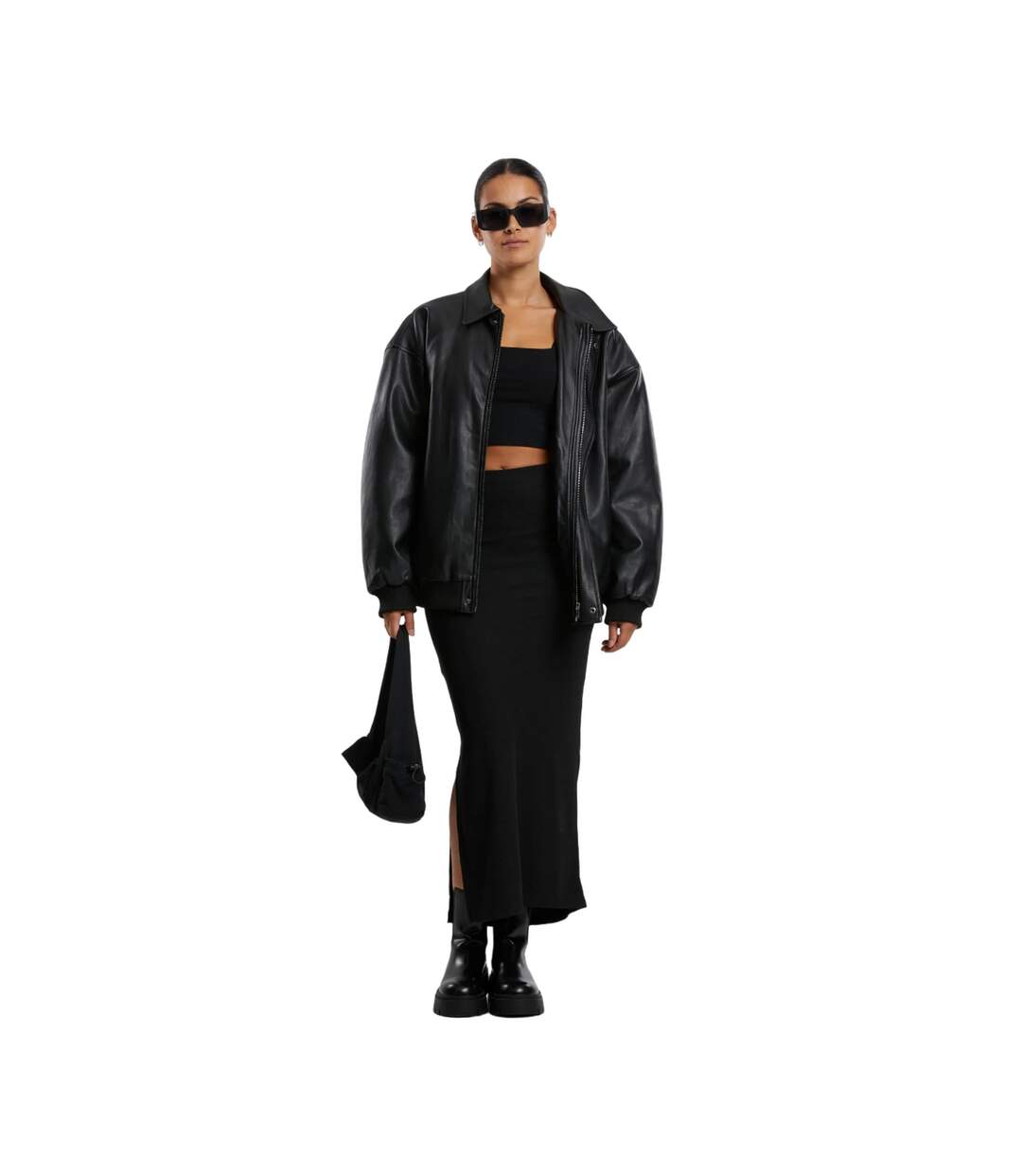 Womens/ladies Ribbed High Slit Maxi Skirt Black Urban Classics-1
