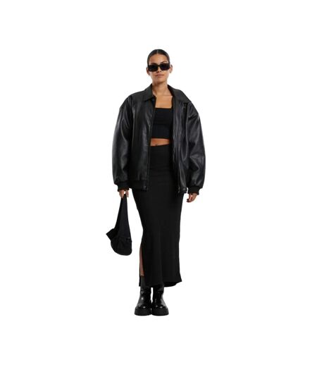 Womens/ladies Ribbed High Slit Maxi Skirt Black Urban Classics