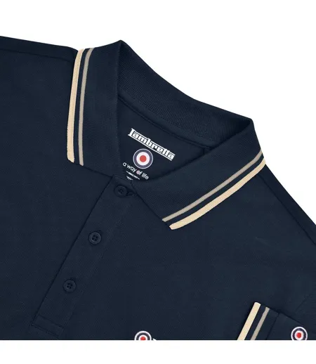 Polo Motif/style Rayure Contrastée Sur Bord Homme Bleu Marine Foncé Lambretta