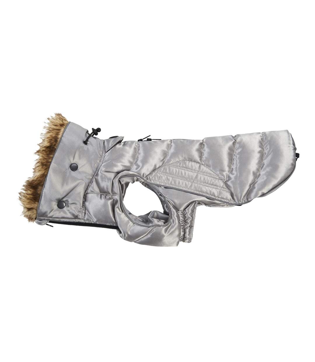 Buster quilted active dog coat with faux fur trim grey Kruuse