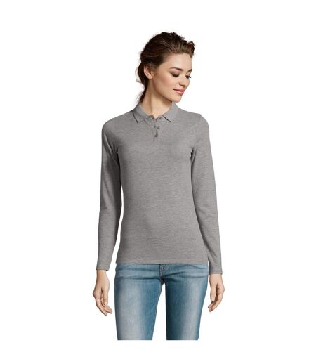 SOLS Womens/Ladies Perfect Long Sleeve Pique Polo Shirt (Grey Marl) - UTPC2908