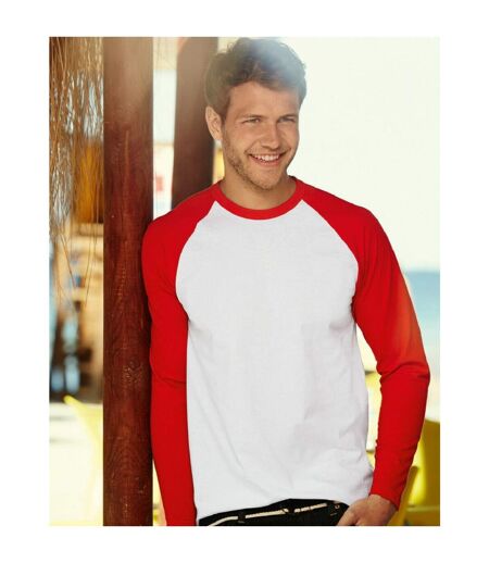 T-shirt de baseball à manches longues  pour homme blanc/rouge Fruit of the Loom