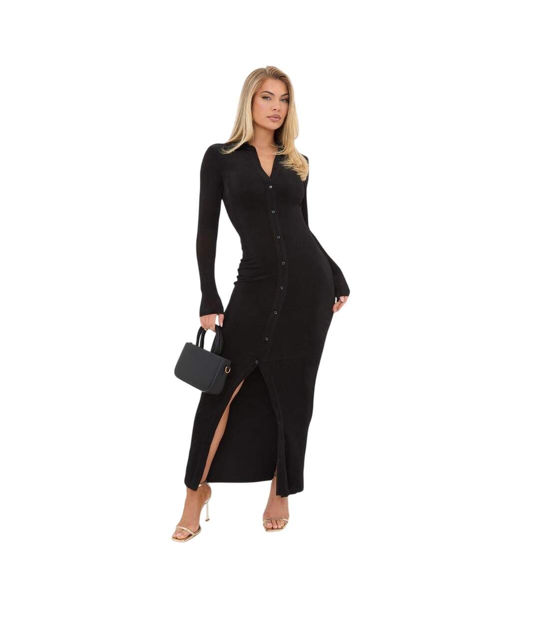 Robe Chemise Manches Longues Femme Noir It-1
