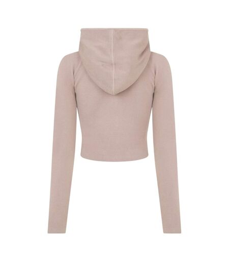 Womens/ladies Knitted Cropped Full Zip Hoodie Taupe Jack Wills