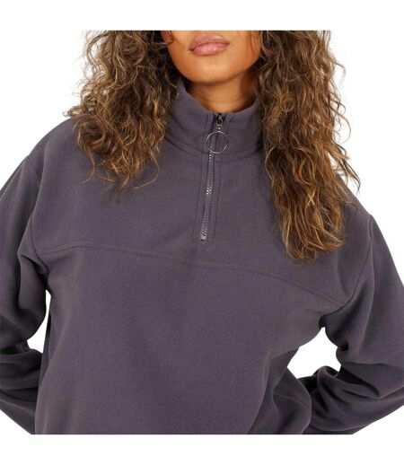 Womens/ladies Polar Fleece Quarter Zip Sweatshirt Charcoal Brave Soul