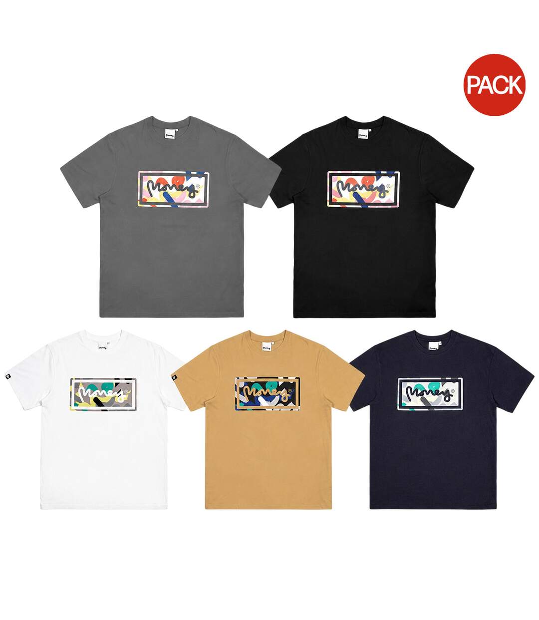 Pack Of 5  Mens Sig Camo T-shirt  Black White Grey Money-1