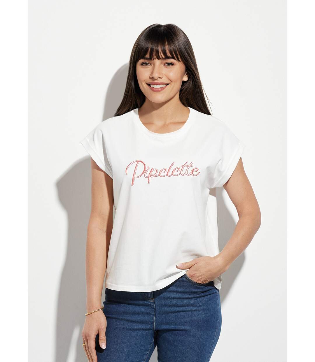 T-shirt col rond avec message Pipelette-1