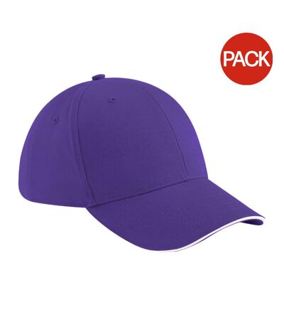 Beechfield Adults Unisex Athleisure Cotton Baseball Cap (Pack of 2) (Purple/White) - UTBC4243