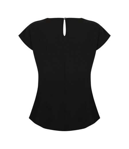 Henbury Womens/Ladies Pleat Front Short Sleeve Top (Black)