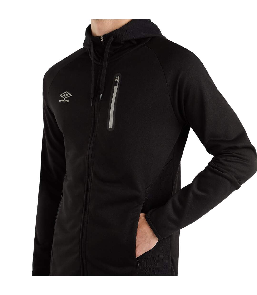 Mens sportswear full zip raglan hoodie black Umbro-3