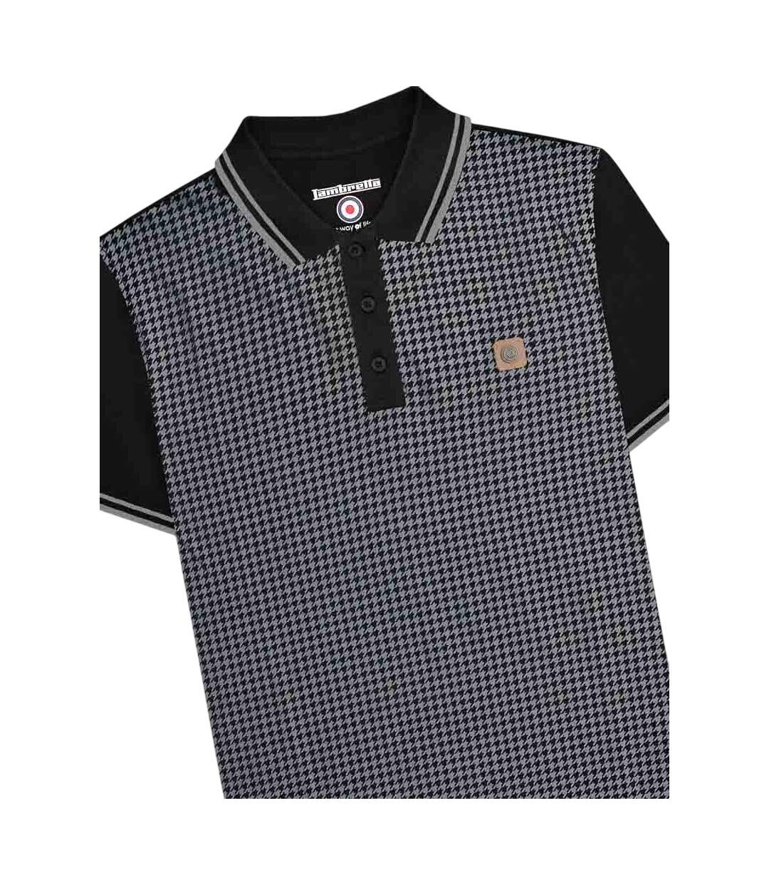 Polo Motif/style Pied-de-poule Homme Noir Gris Lambretta-3