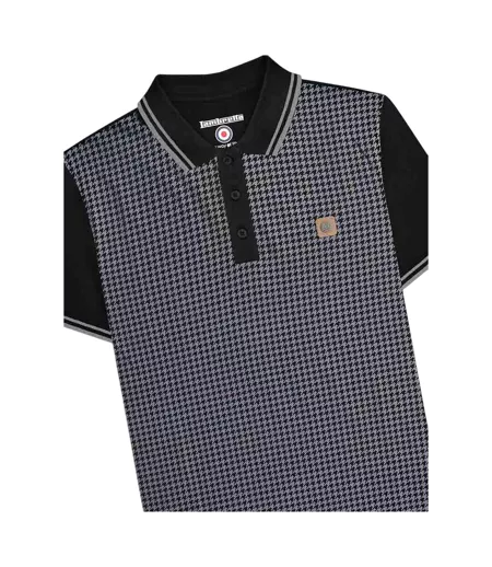 Polo Motif/style Pied-de-poule Homme Noir Gris Lambretta