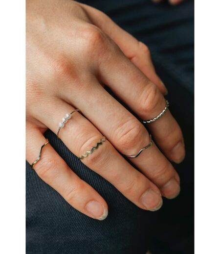 5 Piece Slim Silver Bohemian Pearl Tribal midi Stackable Ring Set