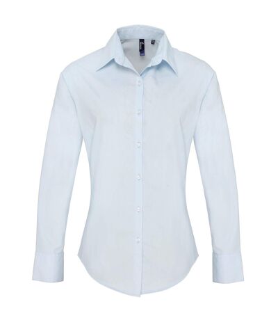 Womens/ladies Supreme Heavy Poplin Long Sleeve Work Shirt Light Blue Premier