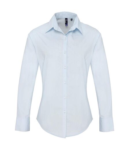 Womens/ladies Supreme Heavy Poplin Long Sleeve Work Shirt Light Blue Premier