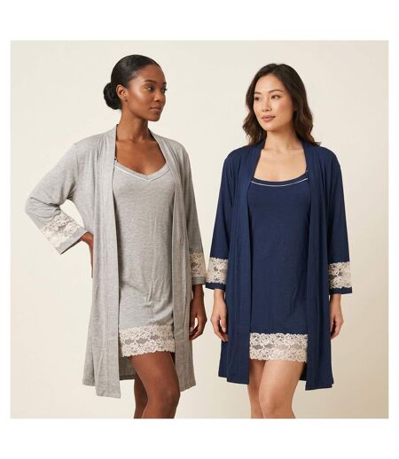 OZABI Nuisette Kimono Femme Dentelle Florale Viscose Loungewear 2 Pièces