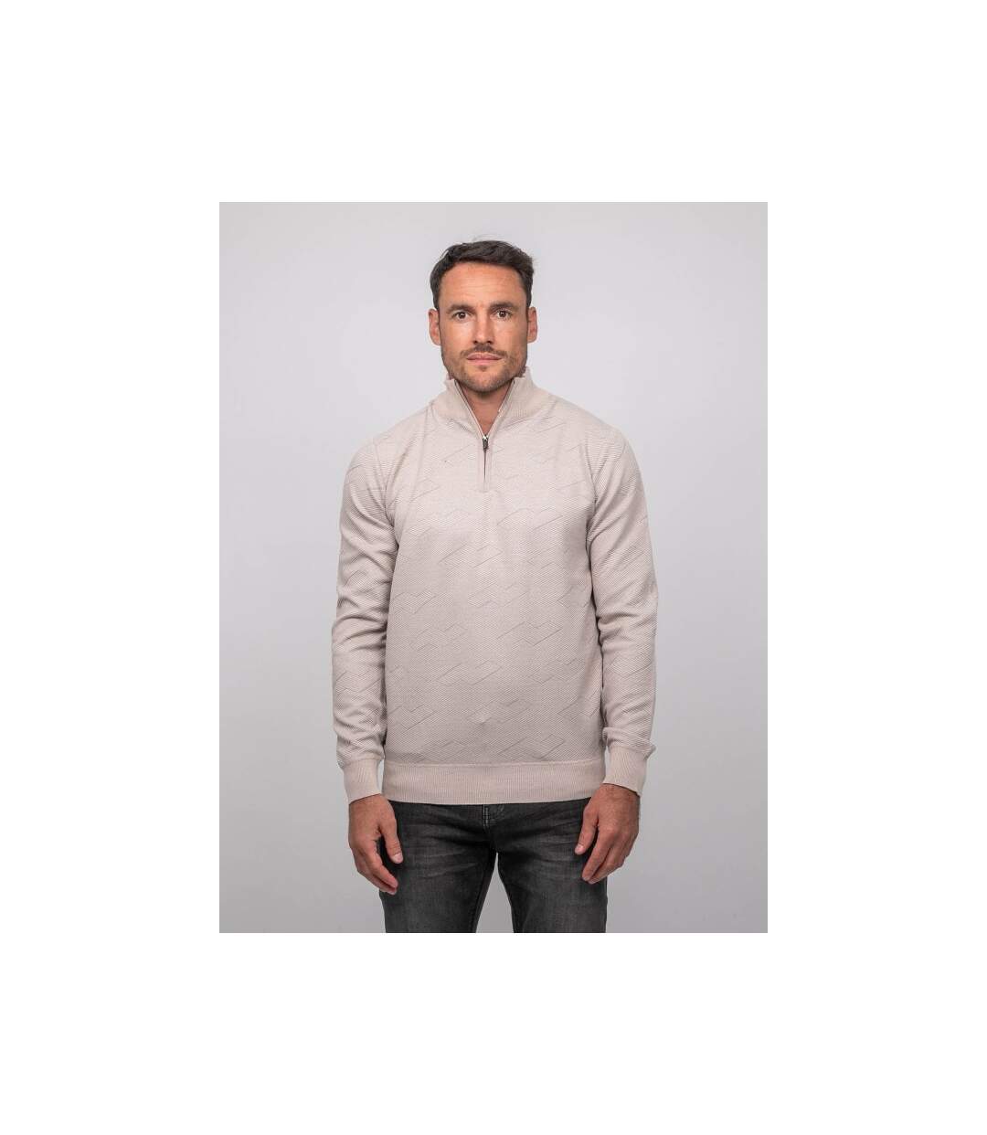 Pull col camionneur zippé jacquard LAMATON-1