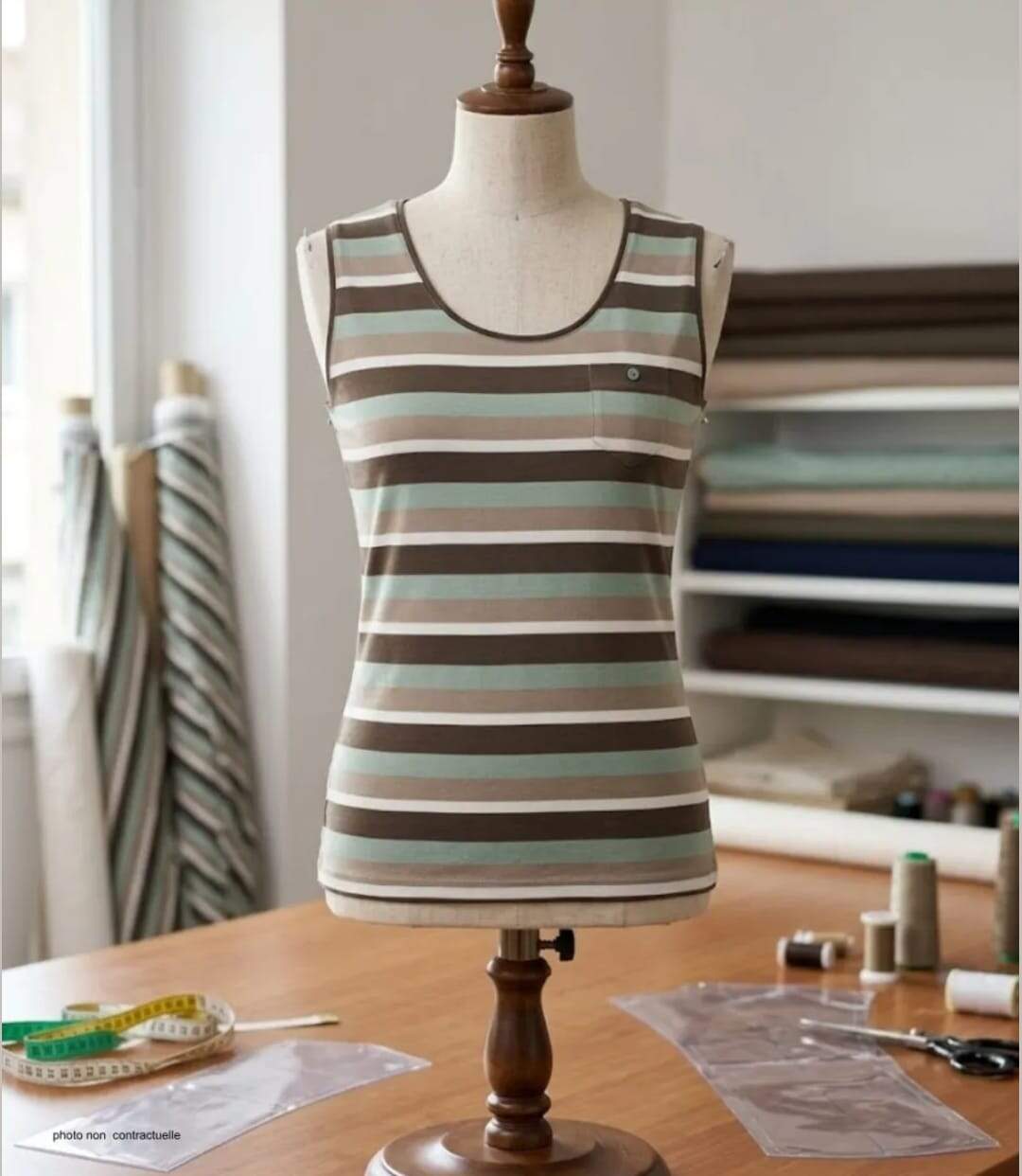 MAYFLOWER LILOU2 — Débardeur taupe / vert femme coton : l'équilibre parfait du confort casual chic-3