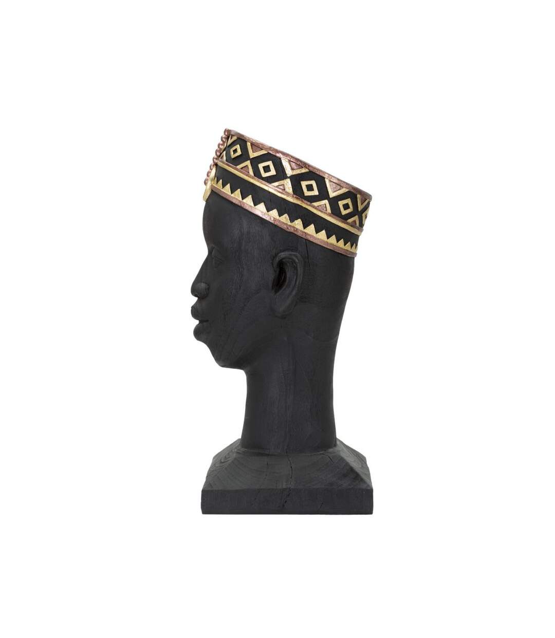 Statue Tête Homme Couvre-Chef Massai 56cm Noir-2