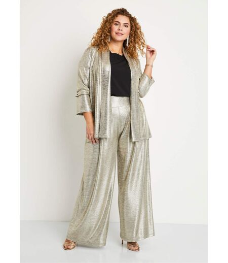 Pantalon large maille brillante taille élastiquée