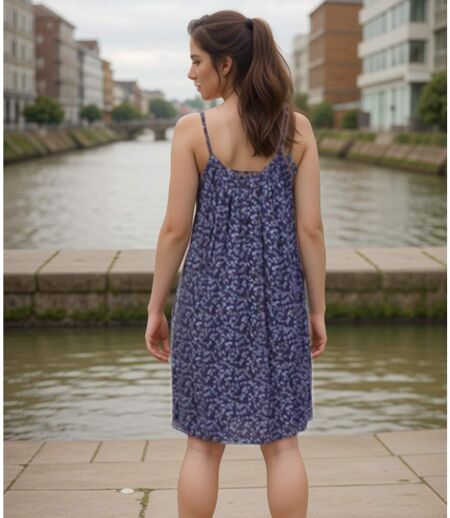Robe d'été légère à  bretelles pour femme - Coupe ample - Bleu marine fleuri - Taille unique 36/38