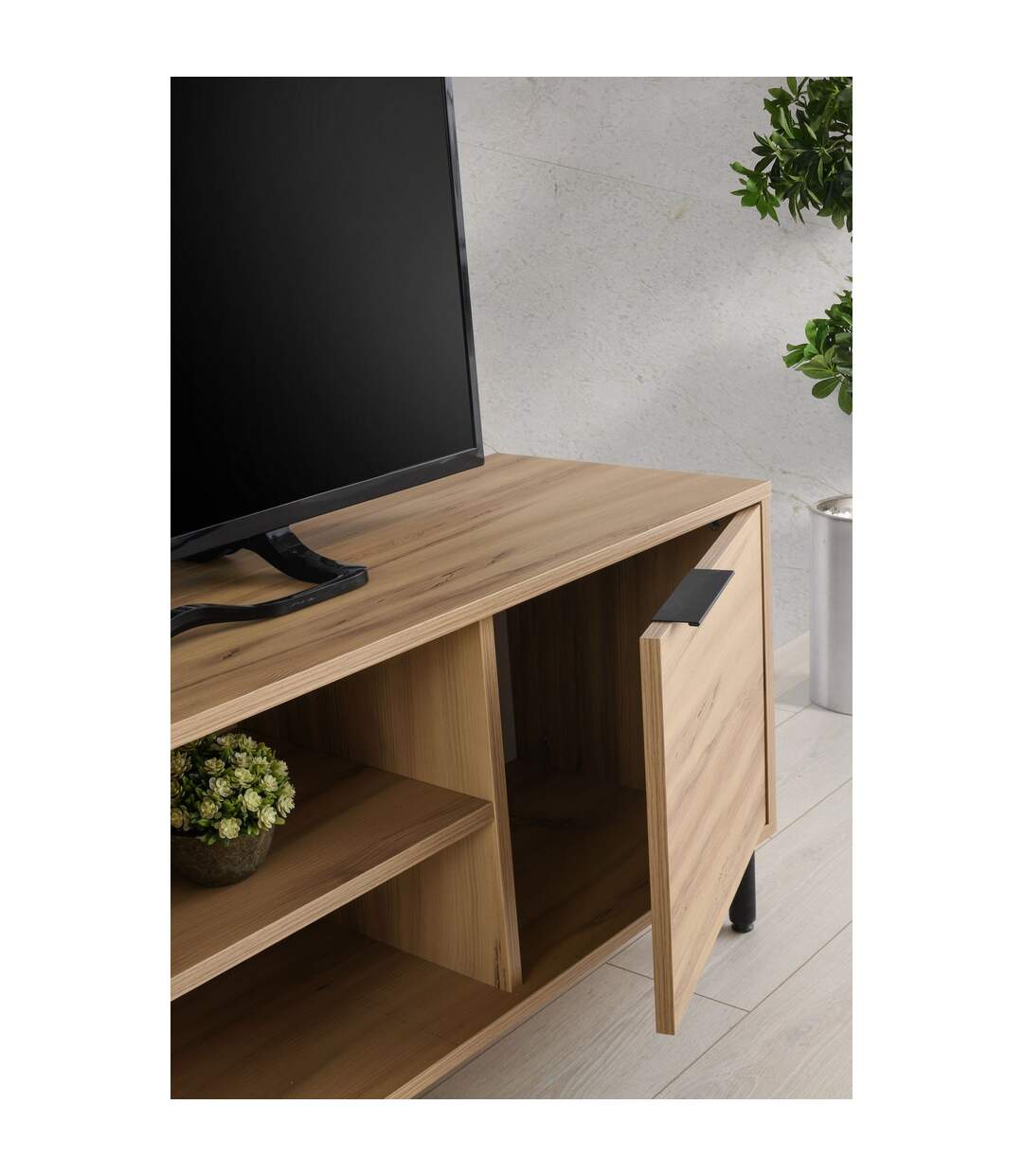 Meuble TV avec multi-rangements en panneaux de particules - Beige-3