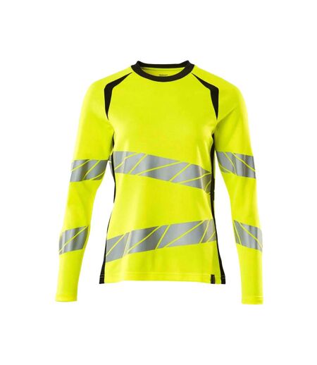 T-shirt Manches Longues Accelerate Safe Femme Jaune Fluo Noir Mascot