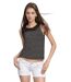 Tee-shirt Femme Sans Manches Rayé Bleu, Coupe Ajustée, Col Rond, Zip au Dos, Design élégant-1