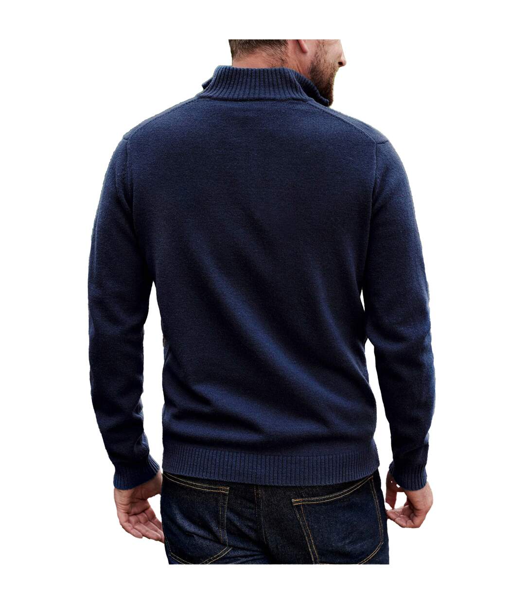 Mens Lambswool Zip Neck Jumper Navy WoolOvers-2