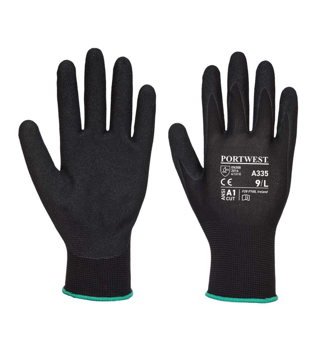 Unisex adult a335 dermi npr15 nitrile grip gloves l black Portwest-1