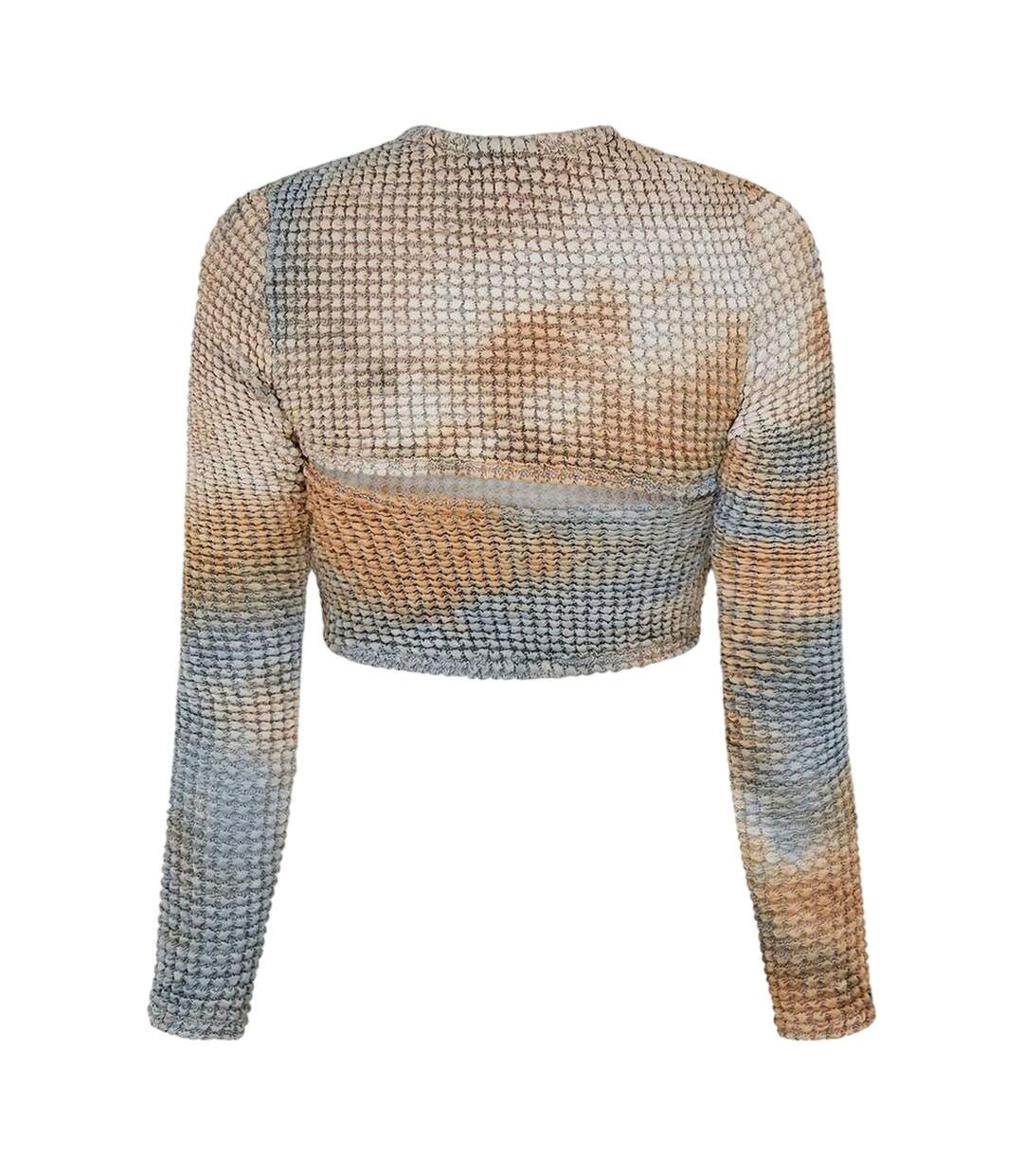 Womens/ladies Tie Dye Cut Out Crop Top Beige Off White-2