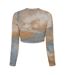 Womens/ladies Tie Dye Cut Out Crop Top Beige Off White-2